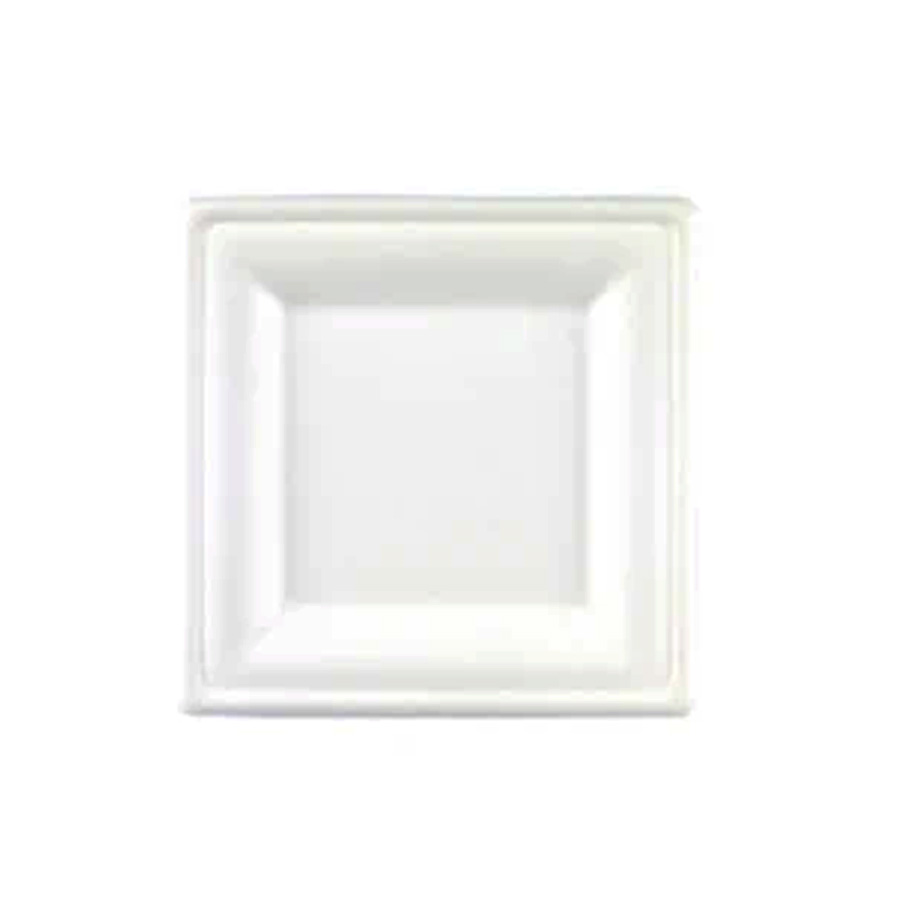 Bagasse Plate White Square 200m 8" (500)